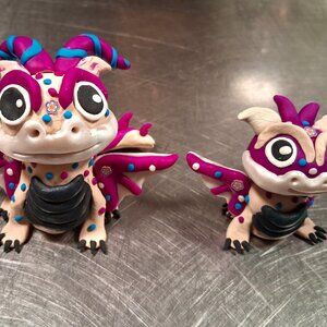 2 Big eyed dragons - Signed Original polymer Clay Sculpture
